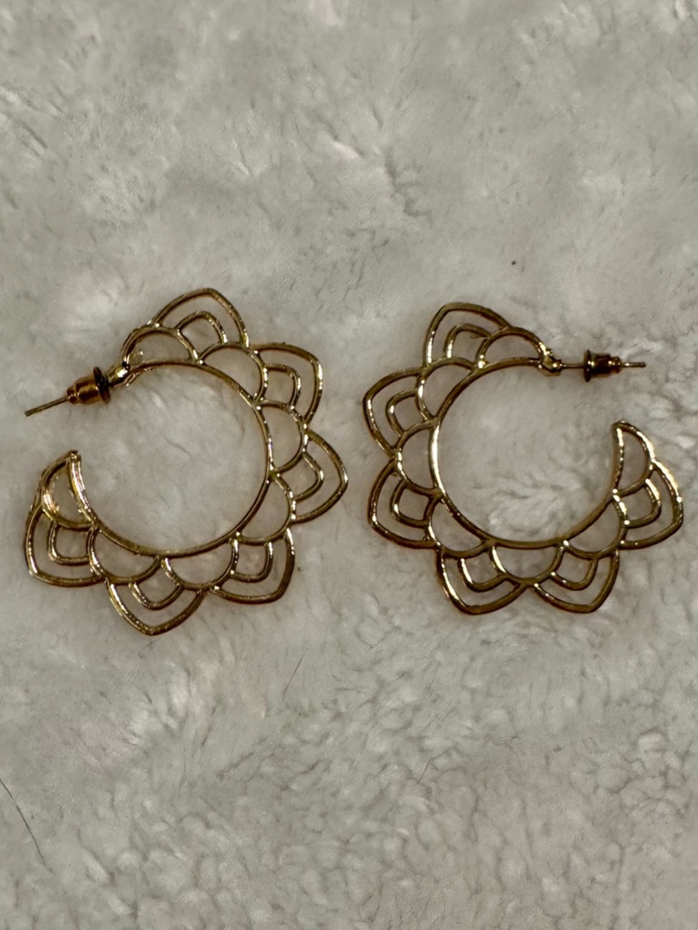 Gold Floral Petal Hoop Earrings - Women Jewelry